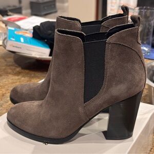 Size 9 Marc fisher grey suede booties with 3 1/2 inch heel